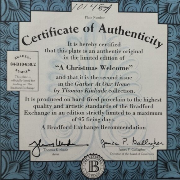 Thomas Kinkade A CHRISTMAS WELCOME Plate Gather At Our HomeW/ COA 1997 vintage - Picture 3 of 5